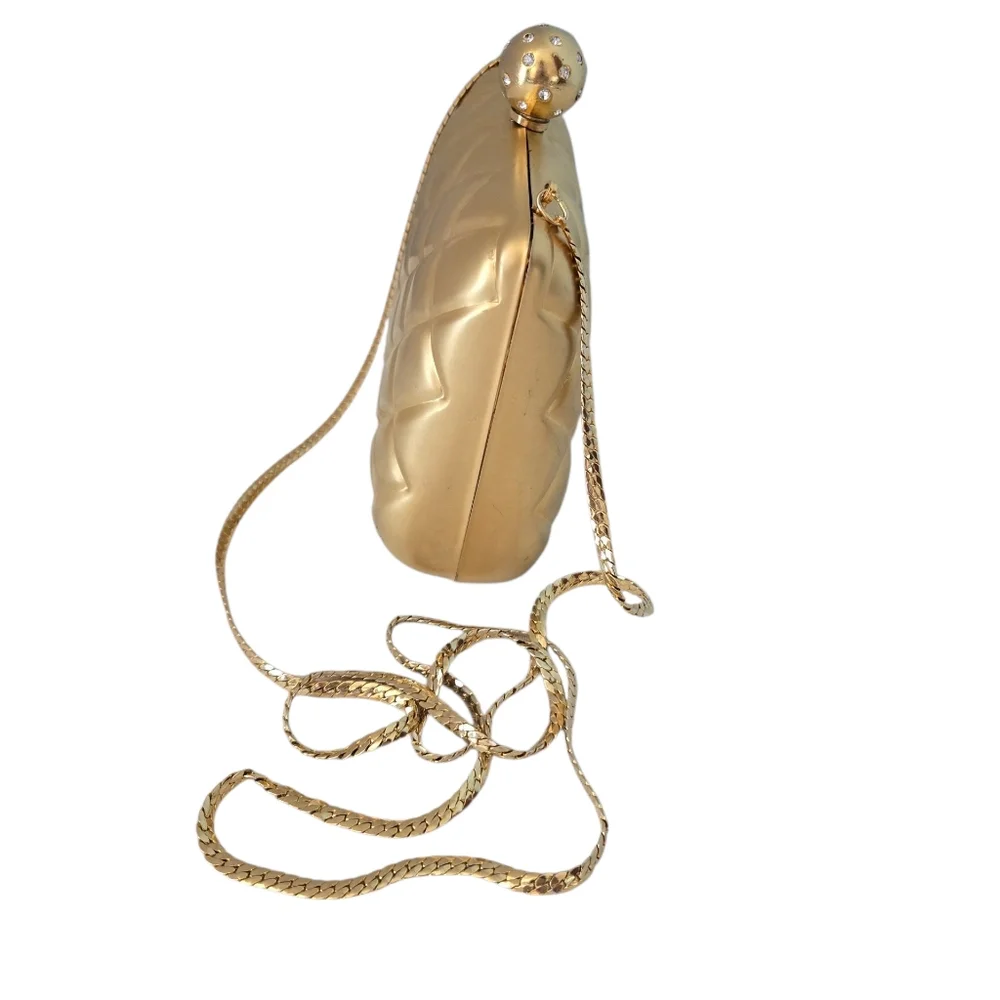 Elan Hard Shell Gold Quilted Crossbody Bag Mini Vintage - Picture 9 of 10